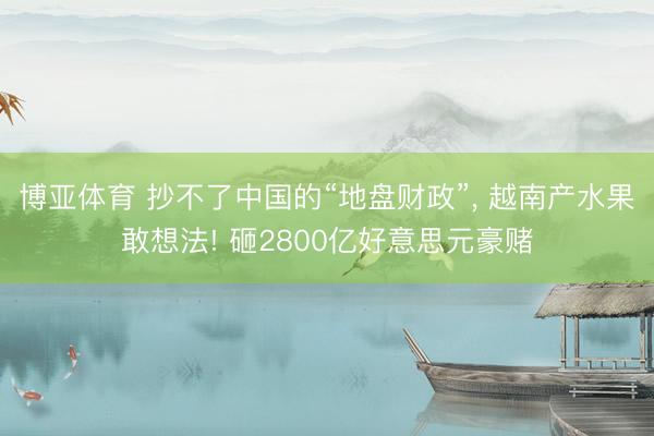 博亚体育 抄不了中国的“地盘财政”， 越南产水果敢想法! 砸2800亿好意思元豪赌