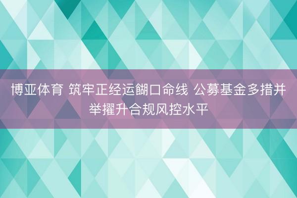 博亚体育 筑牢正经运餬口命线 公募基金多措并举擢升合规风控水平